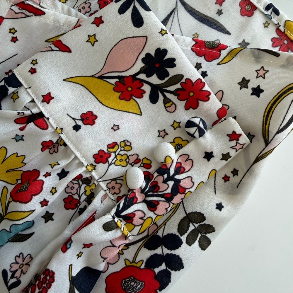 Boden Multicolor Floral/Bird Long Sleeve Blouse & Midi Skirt Set Size 12 - Picture 7 of 16